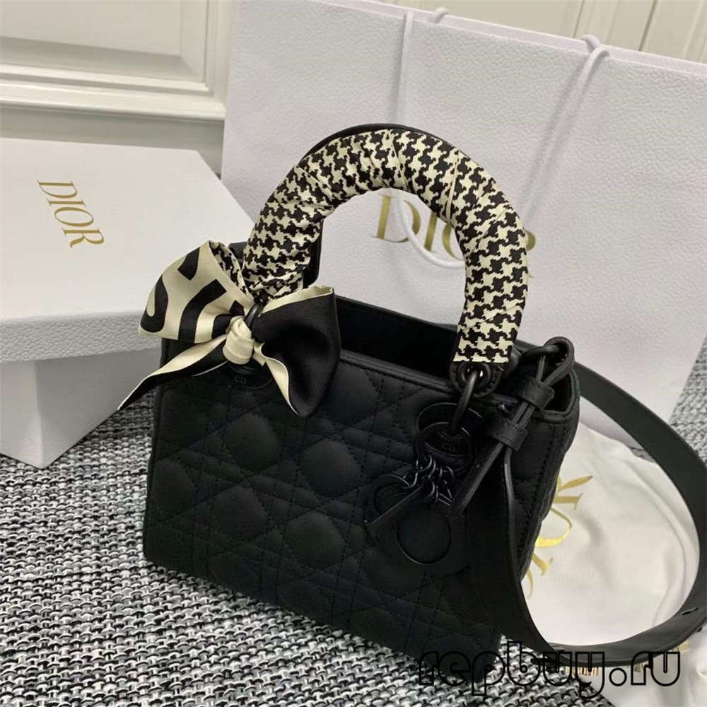 LADY DIOR Replika torebki mini czarnej matowej skóry bydlęcej z efektem jedwabnego szalika (edycja 2022)-Najlepsza jakość fałszywych torebek Louis Vuitton Sklep internetowy, projektant repliki torebki ru