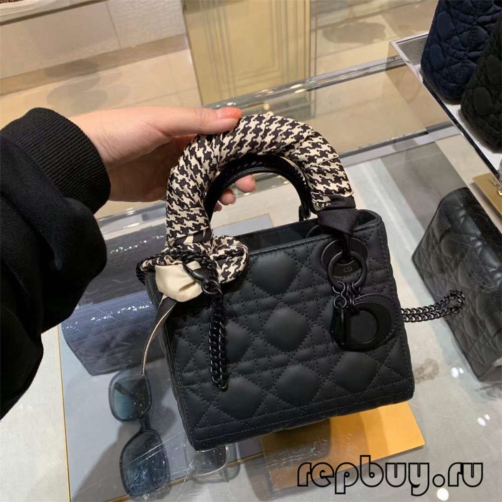 LADY DIOR Replika torebki mini czarnej matowej skóry bydlęcej z efektem jedwabnego szalika (edycja 2022)-Najlepsza jakość fałszywych torebek Louis Vuitton Sklep internetowy, projektant repliki torebki ru