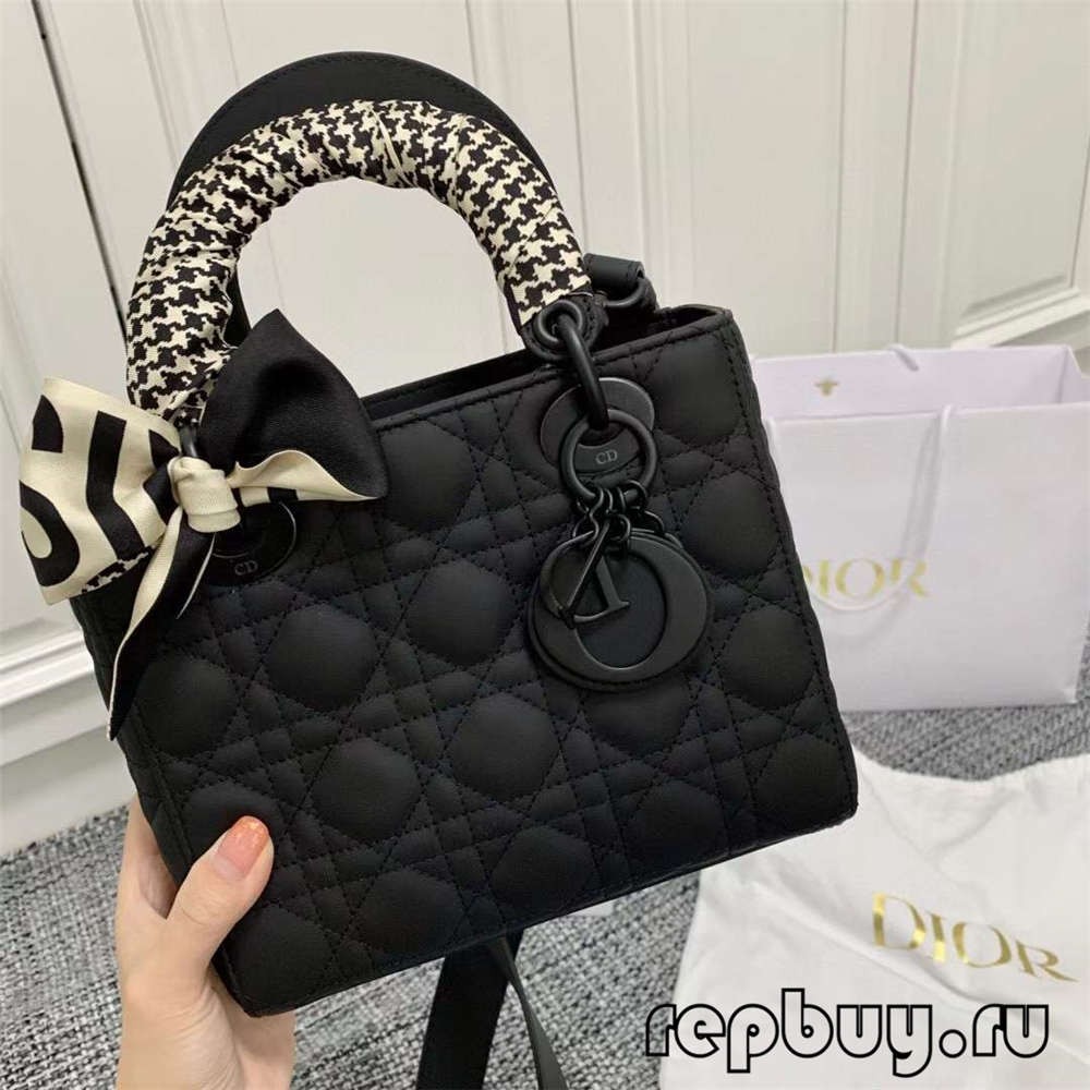 LADY DIOR Replika torebki mini czarnej matowej skóry bydlęcej z efektem jedwabnego szalika (edycja 2022)-Najlepsza jakość fałszywych torebek Louis Vuitton Sklep internetowy, projektant repliki torebki ru