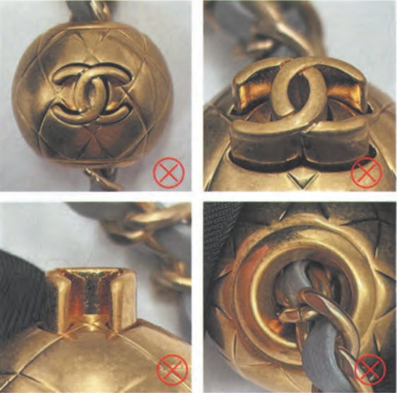 Fake Chanel CC logo hardware exposing rough polish and lacking the crucial sandblasted intersection.