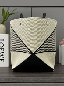 Loewe original canvas medium puzzle fold tote A657G50 white&black
