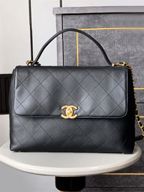 CC original calfskin maxi top handle flap bag AS5543 black