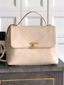 CC original calfskin large top handle flap bag AS5447 beige