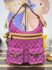Louis vuitton original monogram denim hobo bag M95210 rose red