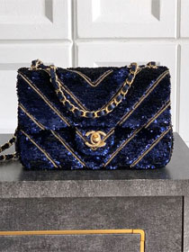 CC original sequins mini flap bag AS4561 blue
