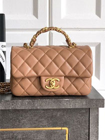 CC original grained calfskin small top handle flap bag AS5701 caramel