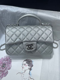 CC original grained calfskin top handle flap bag AS2431 silver