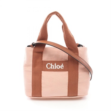 Chloe 2Way Shoulder Bag C20274454 canvas leather Corduroy Pink Brown NEW Women