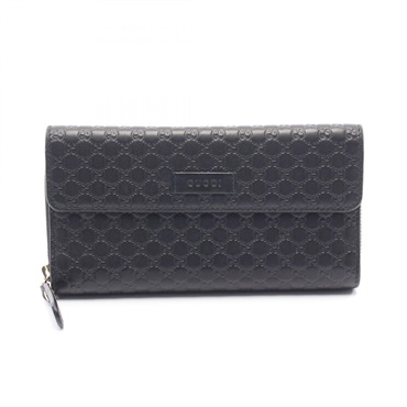 GUCCI Micro Guccisima Tri-fold long wallet 449364 leather Black Used Women