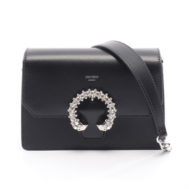 JIMMY CHOO Madeline 2Way Crossbody Shoulder Bag leather Black Used Women