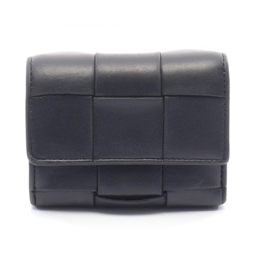 BOTTEGA VENETA Intrecciato Tri-fold wallet 750245 leather Black Used unisex