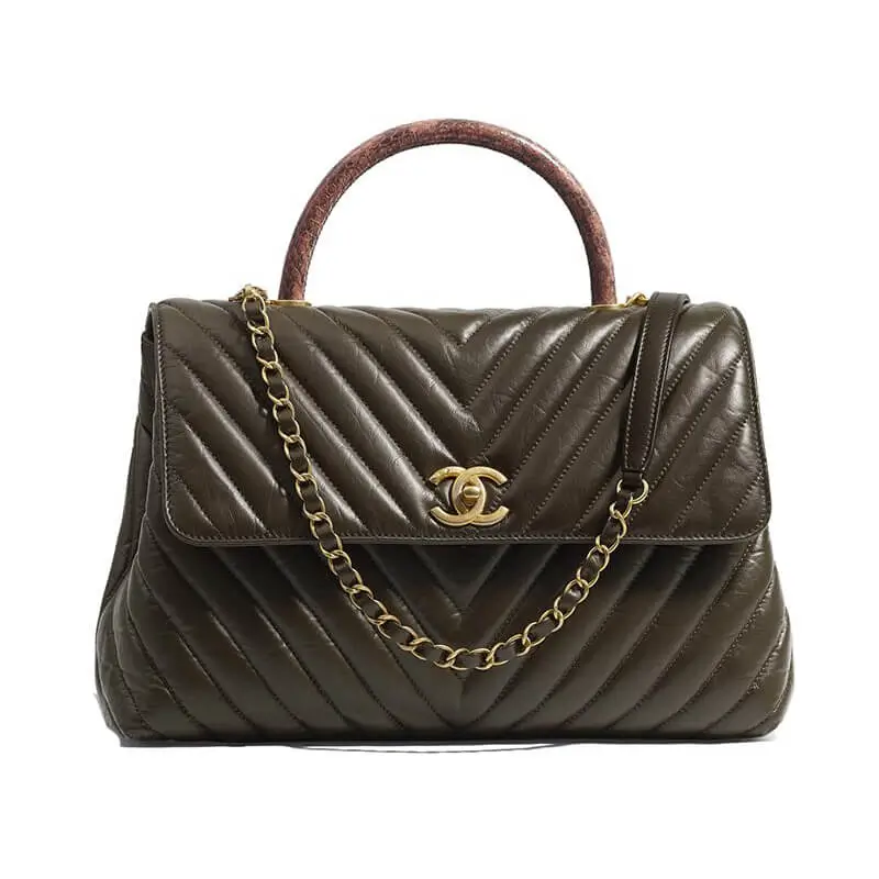 Chanel coco handle bag chevron brown