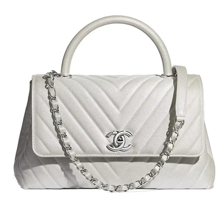 Chanel coco handle bag chevron white