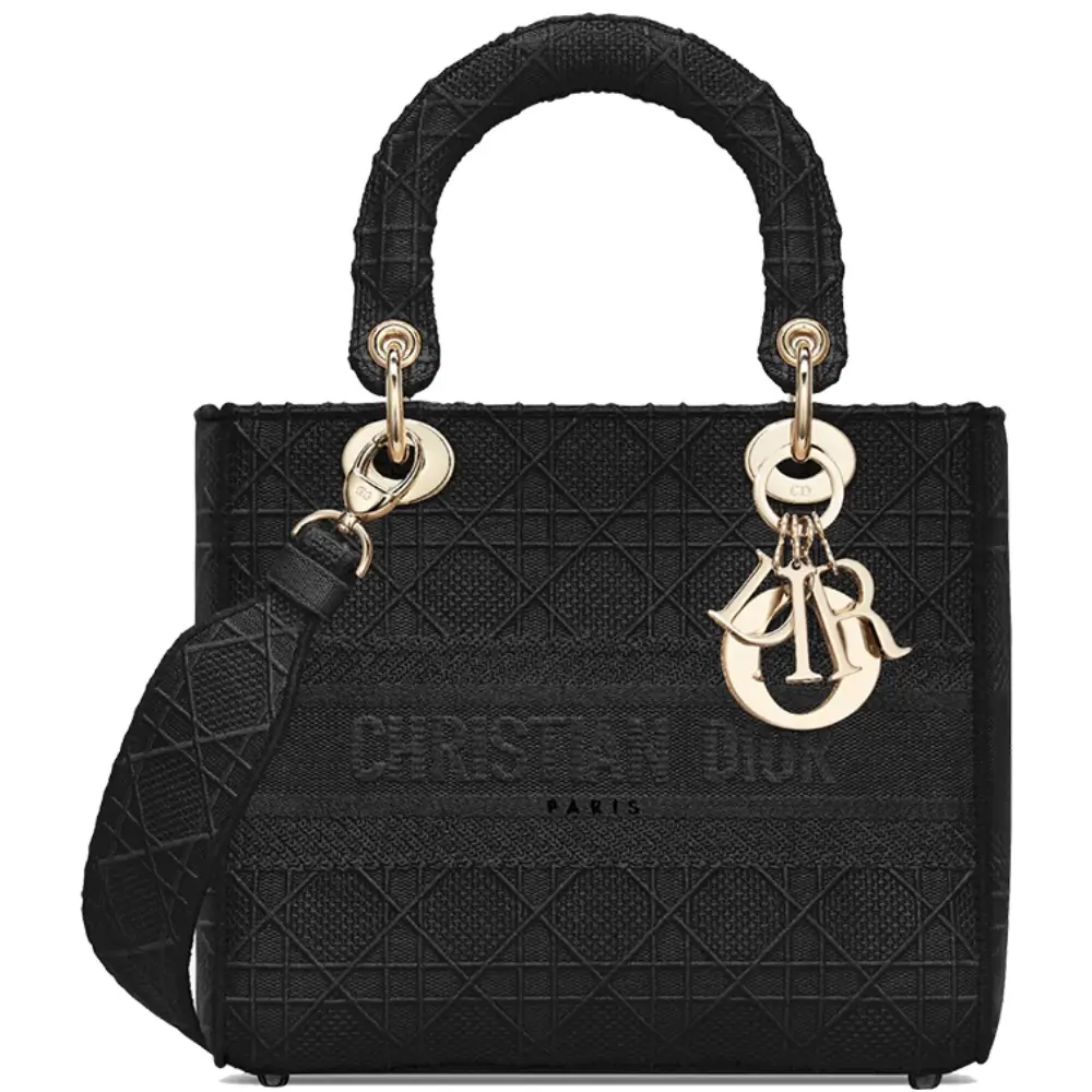Lady Dior Embroidered Cannage Bag in Black