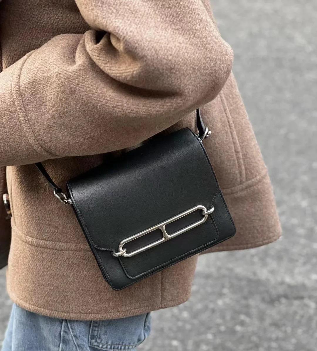 A close-up of the Hermès Mini Roulis bag