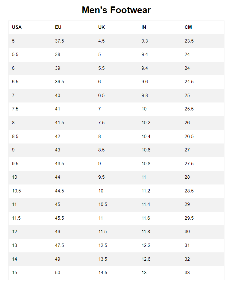 Timberland Adult Footwear Size Chart