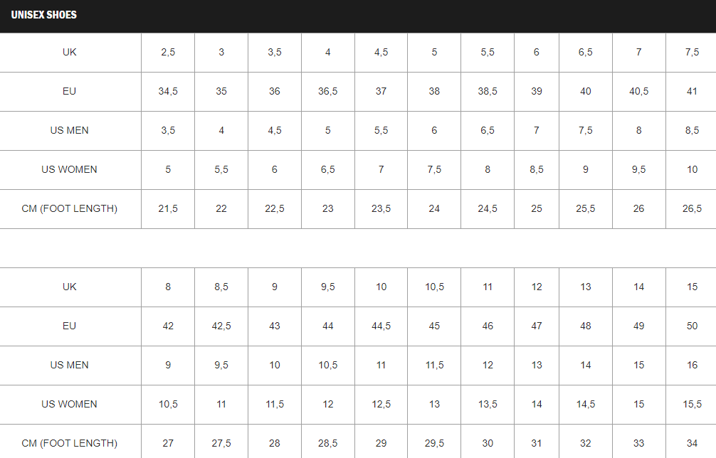 Vans Shoe Size Chart