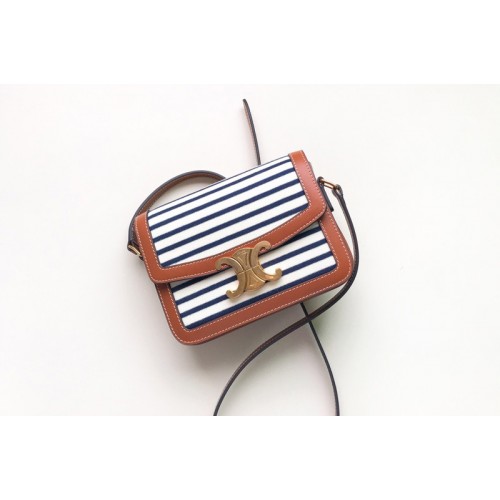 Celine teen triomphe bag in Navy Tan Striped textile