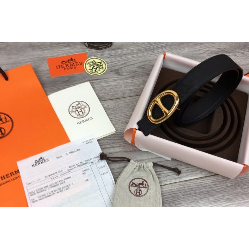 Womens Hermes 32mm Chaine dAncre buckle Reversible Belts Black Epsom Leather