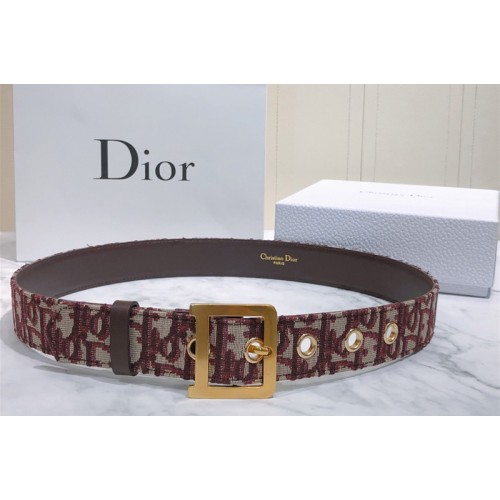 Diorquake Dior Oblique Belt 35mm in burgundy Dior Oblique jacquard canvas