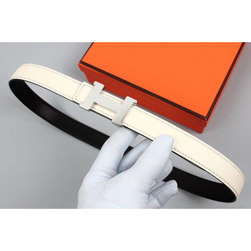 Womens Hermes 25mm Constance Belts Silver Buckle in White Black Epsom Leather