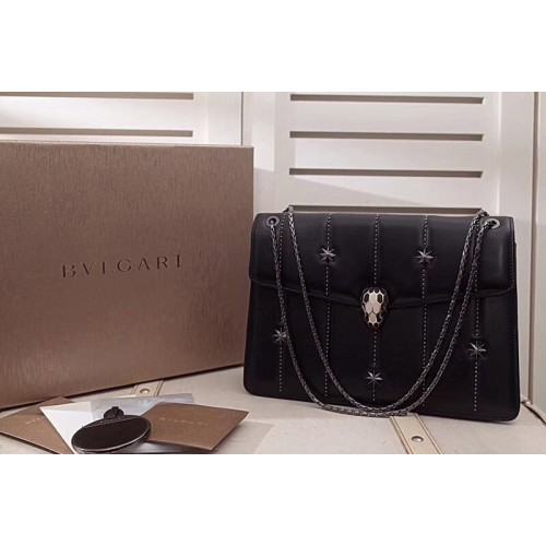 Bvlgari Serpenti Forever Flap Cover Bags Black Original Leather