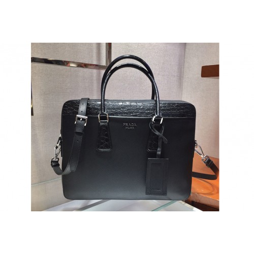 Prada 2VE368D Saffiano Leather Work Bag in Black Leather Prada 2VE368D Saffiano Leather Work Bag in Black Leather