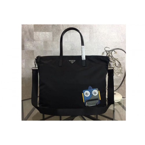 Prada Nylon Tote with Blue Grey Robot Applique 2VG024 Prada Nylon Tote with Blue Grey Robot Applique 2VG024