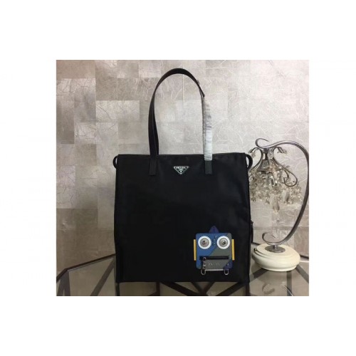 Prada Nylon Tote with Robot Applique 2VG026 Blue Grey Prada Nylon Tote with Robot Applique 2VG026 Blue Grey