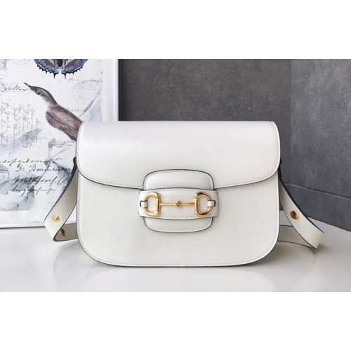 Gucci 1955 Horsebit shoulder bag in White textured leather Gucci 1955 Horsebit shoulder bag in White textured leather
