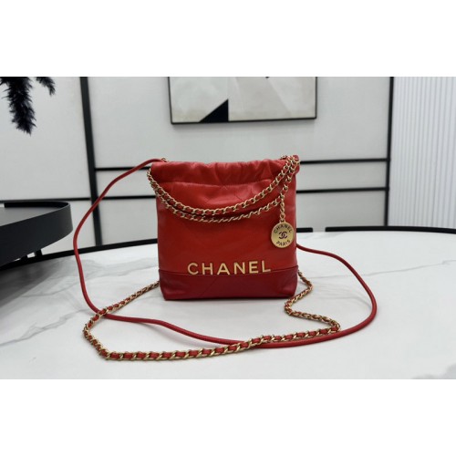 Chanel 22 Mini Flap Handbag AS3980 in Red Patent Gradient Calfskin