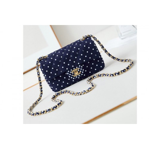 Chanel A69900 Mini Classic Handbag in Blue Printed Fabric Chanel A69900 Mini Classic Handbag in Blue Printed Fabric