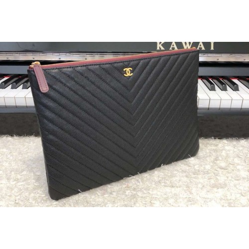 Chanel Pouch Clutch 33cm/28cm Grained Calfskin Leather Black