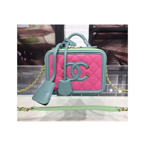 Chanel Filigree Vanity Case Small/Medium Bag Beige Grained Calfskin Rose/Green