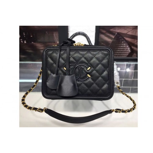 Chanel Filigree Vanity Case Small Bag Beige Grained Calfskin Black Chanel Filigree Vanity Case Small Bag Beige Grained Calfskin Black