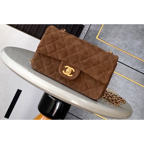 Chanel A69900 Mini Classic Handbag in Brown Velvet Chanel A69900 Mini Classic Handbag in Brown Velvet