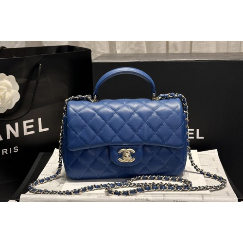 Chanel AS2431 Mini Flap handbag with top handle in Blue Leather