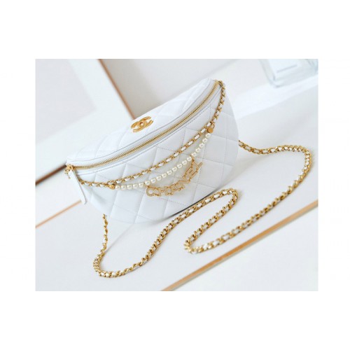 Chanel AS4991 Waist Bag in White Shiny Lambskin