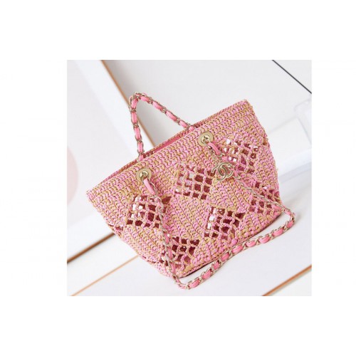 Chanel COCO Beach Bag in Pink Raffia