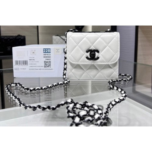 Chanel A81633 Mini Clutch With Chain in White Leather