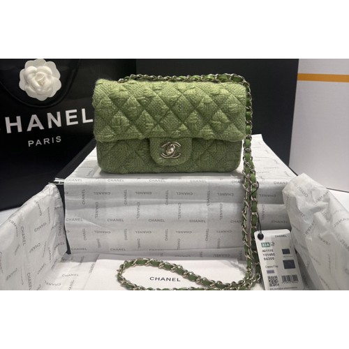 Chanel  Mini Classic Handbag A01116 in Green Wool Tweed