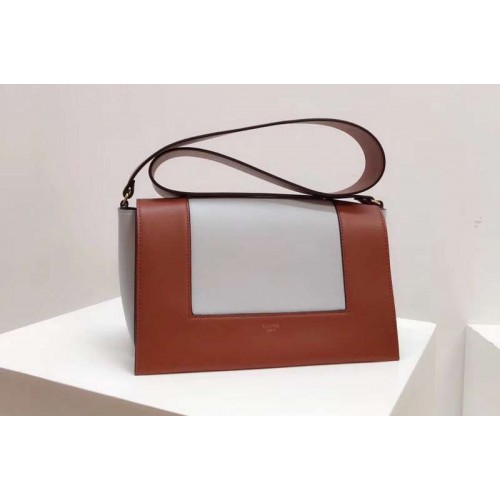 Celine Medium Frame Shoulder Bag Smooth Calfskin Leather Brown White