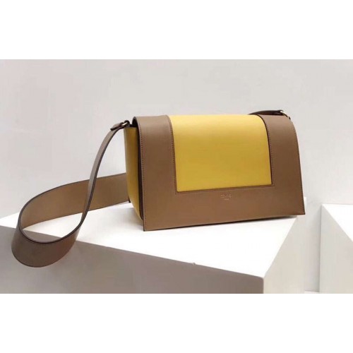 Celine Medium Frame Shoulder Bag Smooth Calfskin Leather Brown Yellow