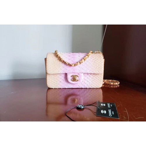 Chanel mini Classic Flap Bag Original Python Leather A1116 Pink Chanel mini Classic Flap Bag Original Python Leather A1116 Pink