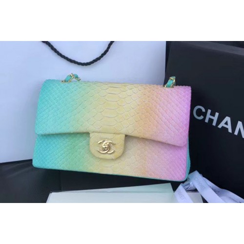 Chanel Original Python Leather Shoulder Bags CF1112 Green&Pink