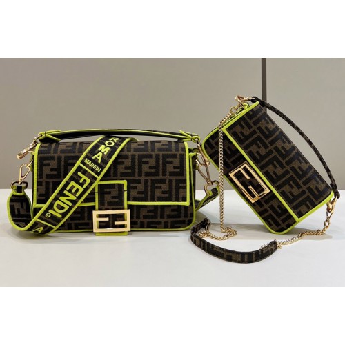 Fendi 8BH600 medium Baguette bag in Brown fabric With Yellow Fendi 8BH600 medium Baguette bag in Brown fabric With Yellow