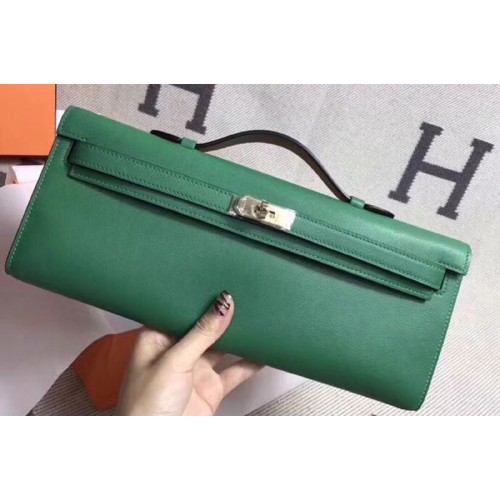 Hermes Kelly Cut 31cm Swift Leather Clutch Handmade Green