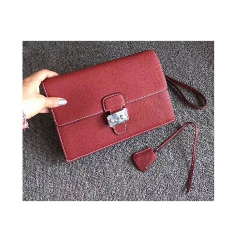 Mens Hermes 24cm Clutch Bag Original Swift Leather Wine