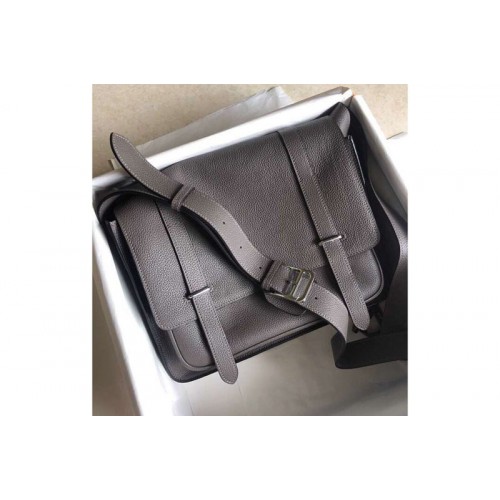 Mens Hermes Steve 32cm Messenger Bags Original Togo Leather Grey Mens Hermes Steve 32cm Messenger Bags Original Togo Leather Grey