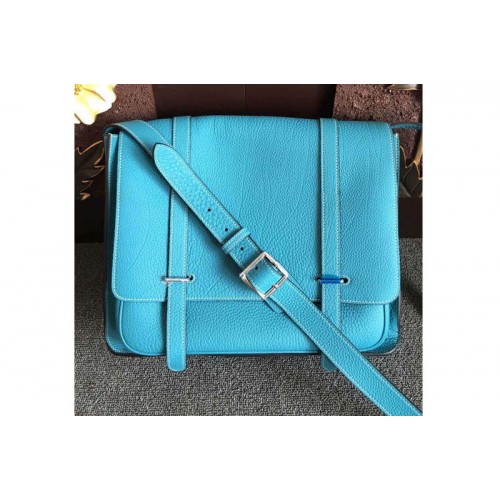 Mens Hermes Steve 32cm Messenger Bags Original Togo Leather Light Blue Mens Hermes Steve 32cm Messenger Bags Original Togo Leather Light Blue